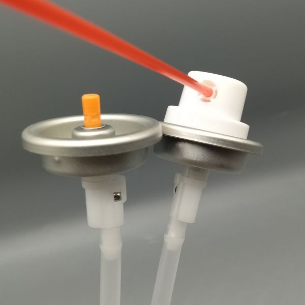 Corrosion-resistant aerosol valve with sealed actuator housing - front view