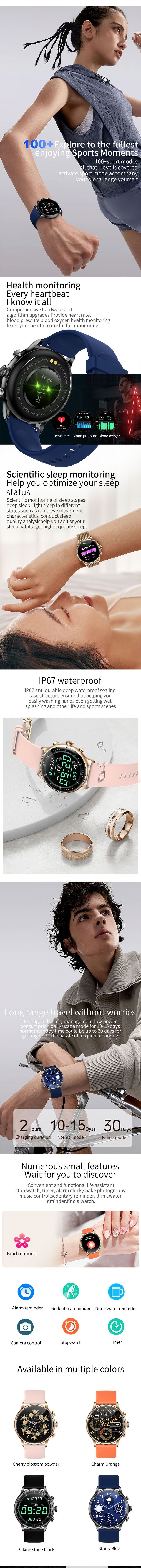 H26 Women'S Smart Watch Bracelet 1.43" AMOELED Screen Sleep Monitoring For Ladies