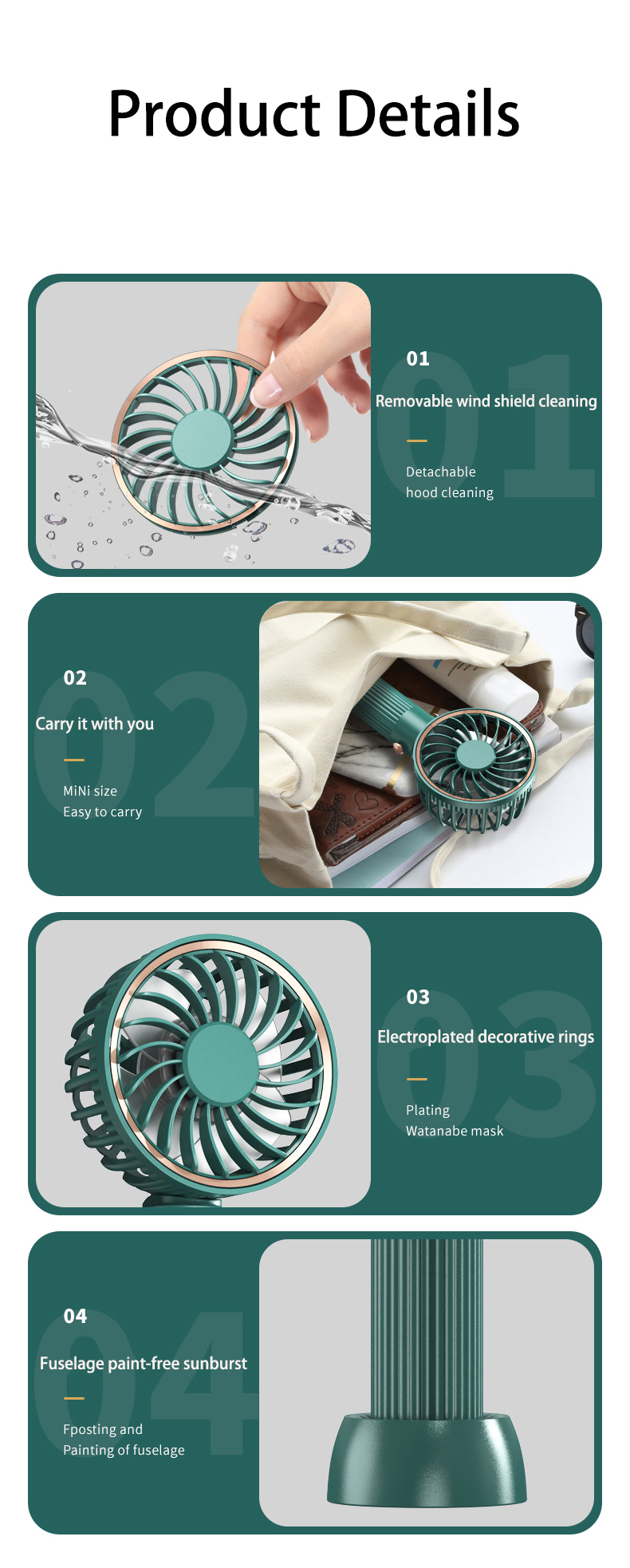 Battery Rechargeable Wireless Fan Handheld Cooler USB Portable Low Noise Personal Office Travel Mini Fan