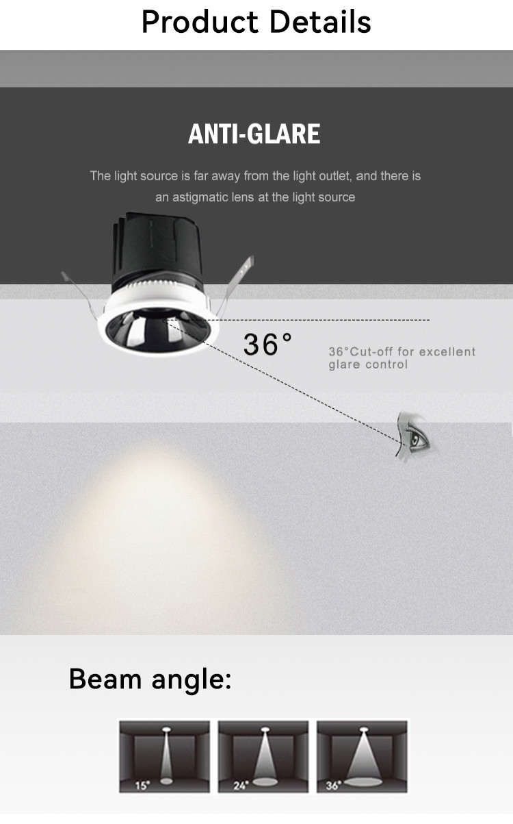 Anti Glare 12W LED Downlight Tunable 720lm-826lm Downlight 12w 4000k