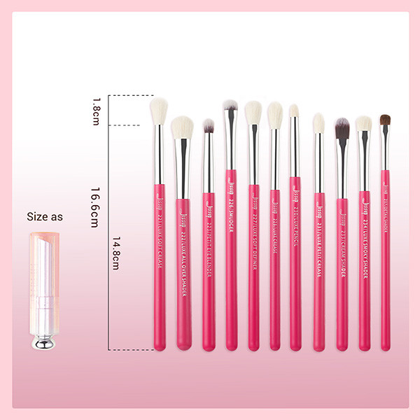 Jessup 15pcs Rose-carmin/Silver Eye Makeup Brush Set Wood Handle Cosmetic Makeup Brush Set T197