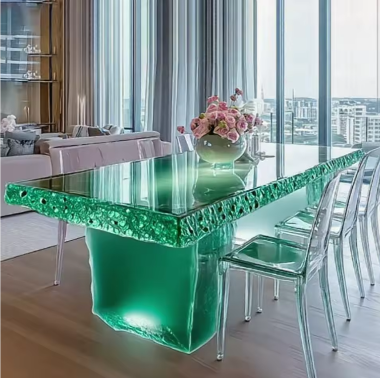 Epoxy Resin Dining Table - Water Ripple Pattern, Mid - century Modern Vibe, Ideal for Contemporary Home Office Decor