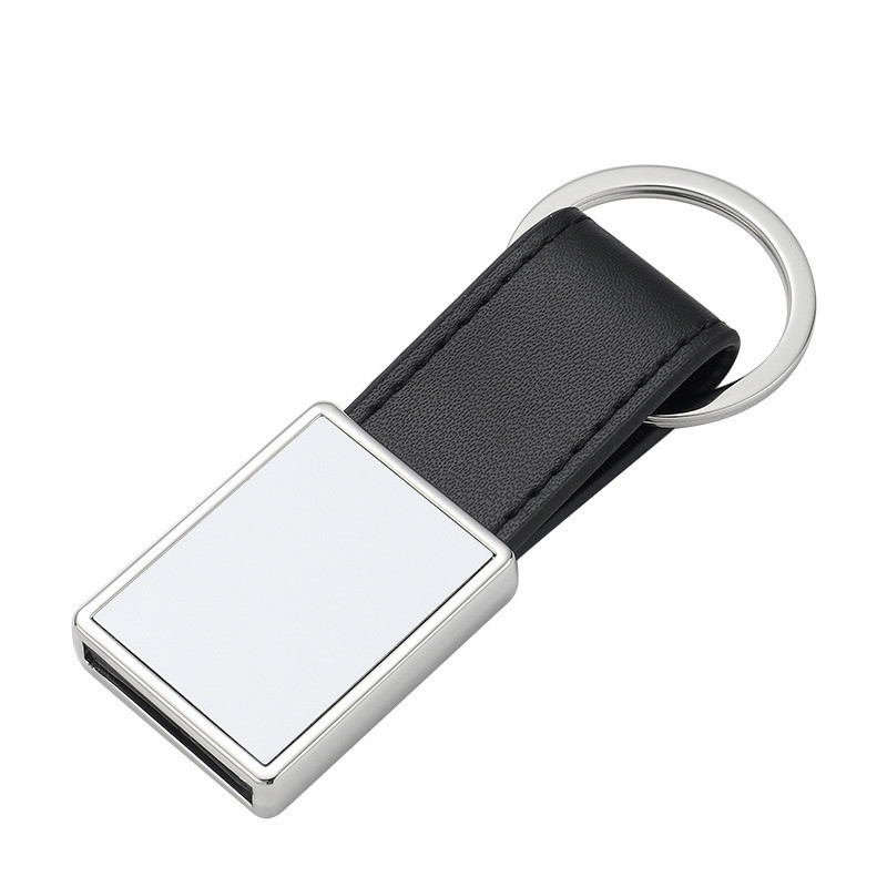 Custom Blank Sublimation Metal Keychain With Leather Strap For Sublimation Heat Transfer Printing