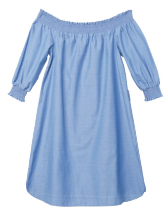 Polyester80% Cotton20% Smock Pleats Blue Ladies Strapless Dress