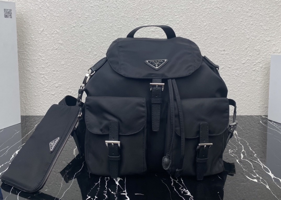 Detachable Small Blue 30cm Womens Nylon Backpack Triangle Logo