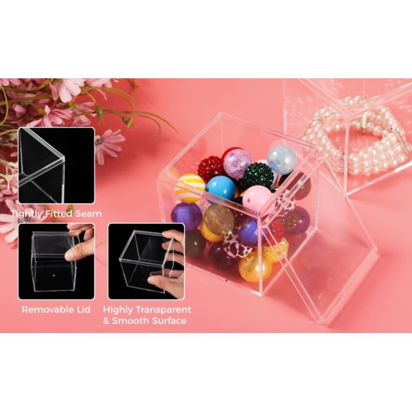 Acrylic Square Cube 4 X 4 X 4 Inches, Small Clear Plastic Display Boxes With Lids, Clear Acrylic Storage Square Cube Boxes, Display Case Container For
