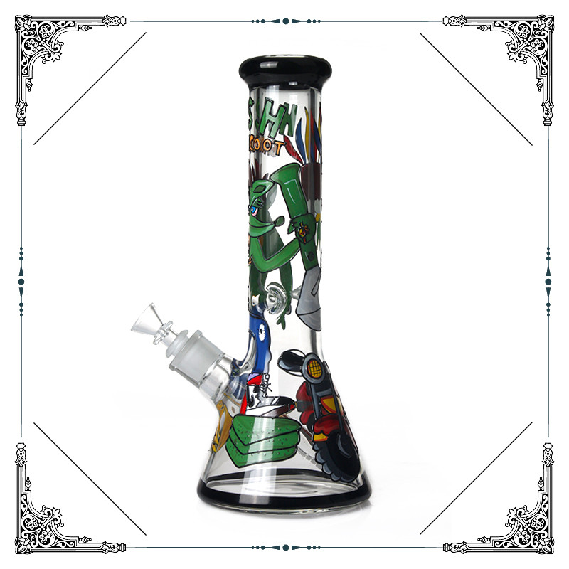 Dand Drawn Cartoon Art Beaker Bong 9mm Heady Glass Smoking Water Pipe 13.5 Inches