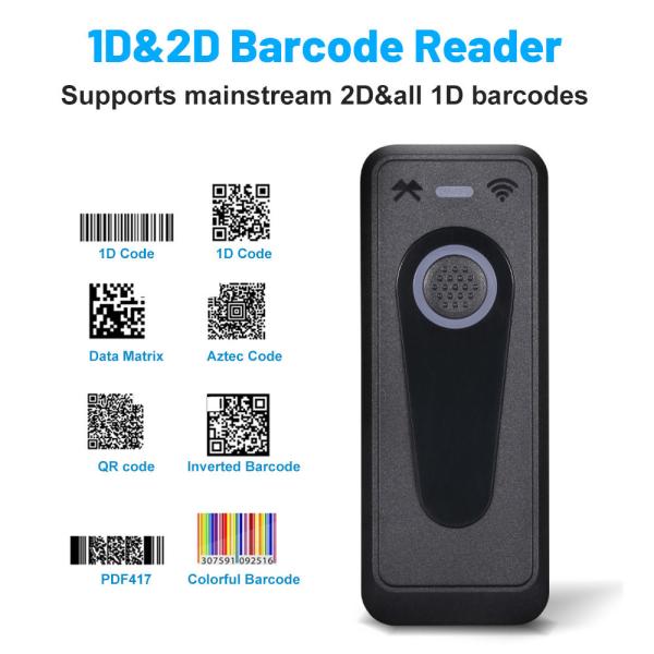 Mini Pocket Barcode Scanner Bluetooth Handheld Reader Support Mobile Phone & 1D/2D QR Scanning