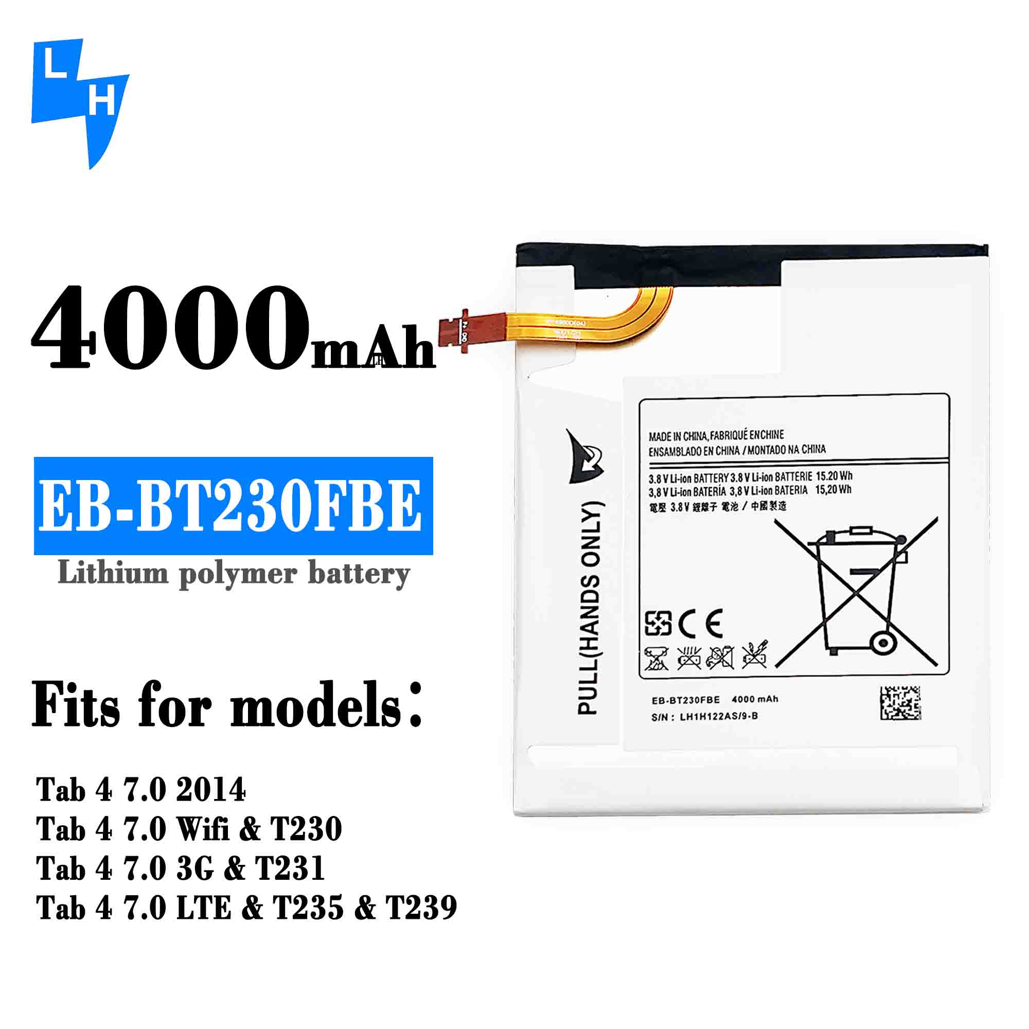 EB-BT230FBE Tablet Battery 3900mAh 3.8V for Samsung Galaxy TAB 4 7.0 7 T230 T231 T235 T230NU