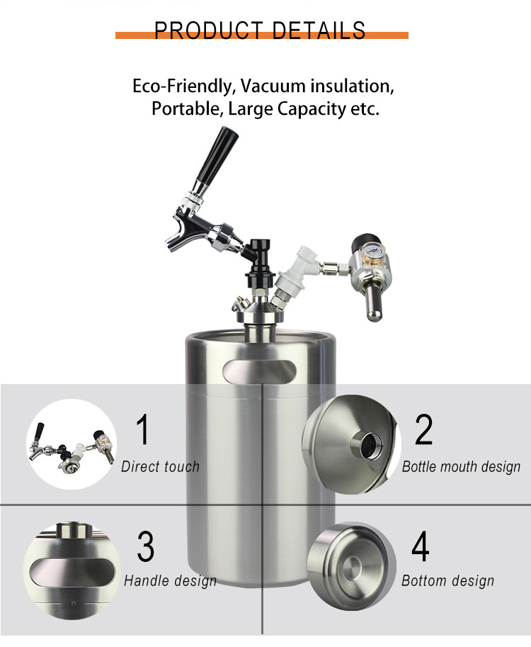 Polished 5 Litre Ball Lock Mini Keg , Ball Lock Beer Keg Dispenser System
