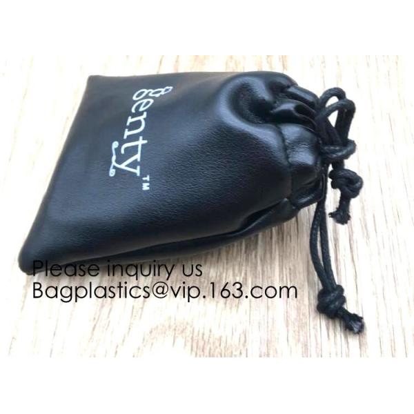 Custom Logo Acceptable Multi Sizes Black Drawstring PU Leather Promotional Gifts Pouches Bags Jewelry, Gift,Hair, Shoes,