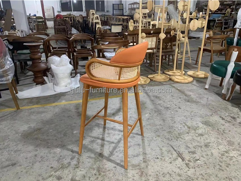 Modern Wood Bars Chairs Rattan High Bar Stools for Kitchen Dining Room Restaurant Green/Orange and Commercial Furniture