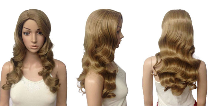 Deep Wave Dark Blonde Color Long Synthetic Wigs 24 Inch Heat Resistant Fiber