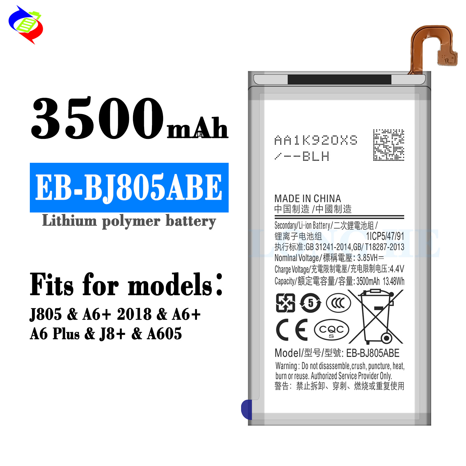 Compatible Replacement Battery for Samsung Galaxy A6 A6 Plus / J8 J8 Plus EB-BJ805ABE