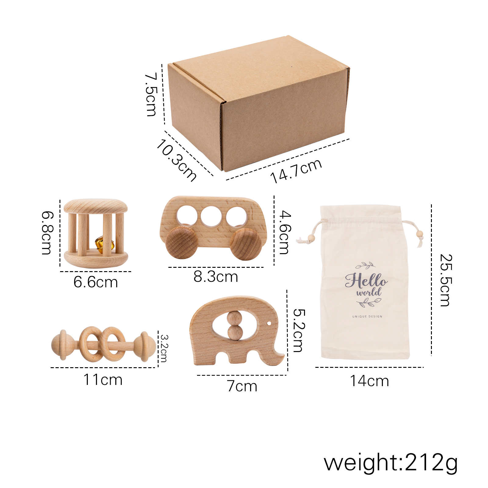 4 Pcs/Set Baby Toys Natural Wooden Rattle Teether Musical Newborn Gift