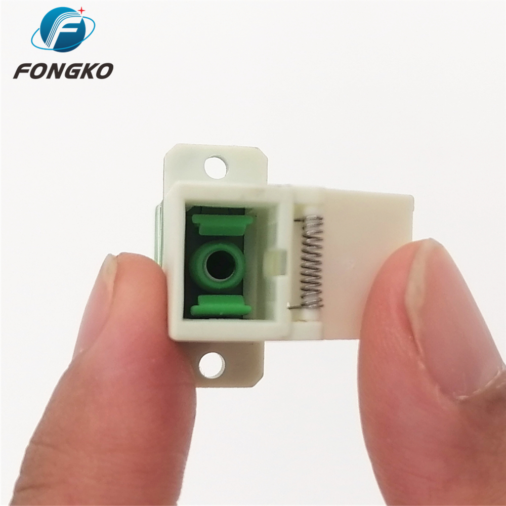 White Auto Shutter Single Mode SC APC Coupler Optical with Metal Shrapnel Green