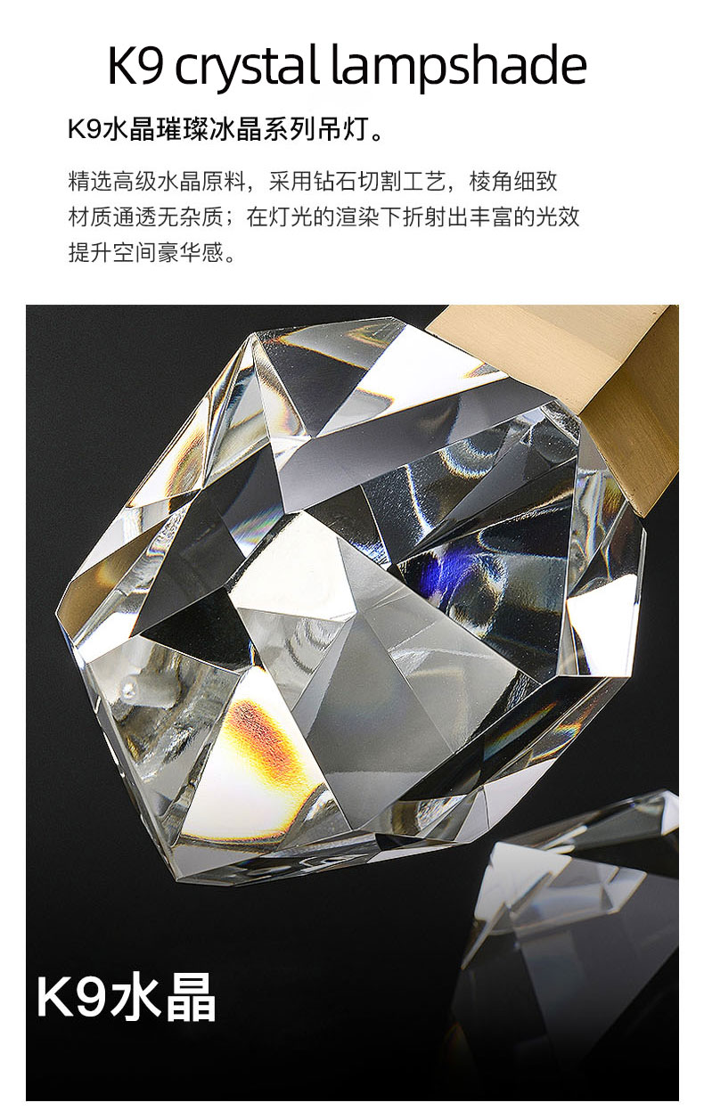 Nordic diamond chandelier Luxury Crystal Light New Design Gold staircase chandelier(WH-CY-215)
