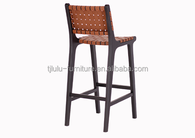 Modern Style High Solid Wood Bar Chair for Nordic Fashion Bistro Saddle Leather