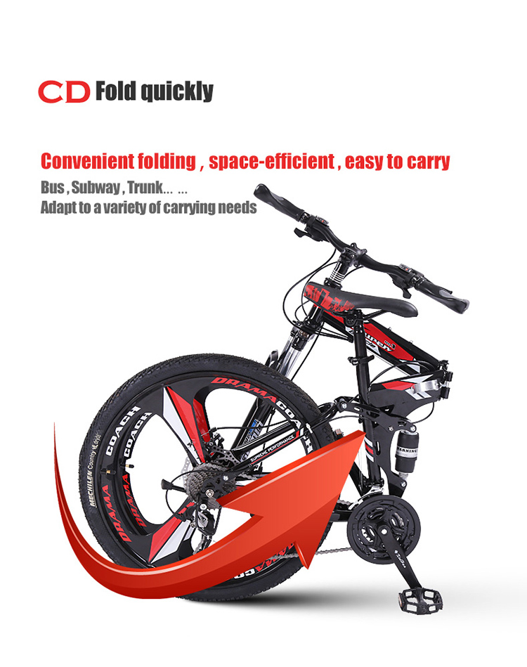 Customized OEM Full Suspension Mountain Bikes 24 26 29 Inch Carbon Steel Frame Folding Bicycle with Integrated Shift Levers