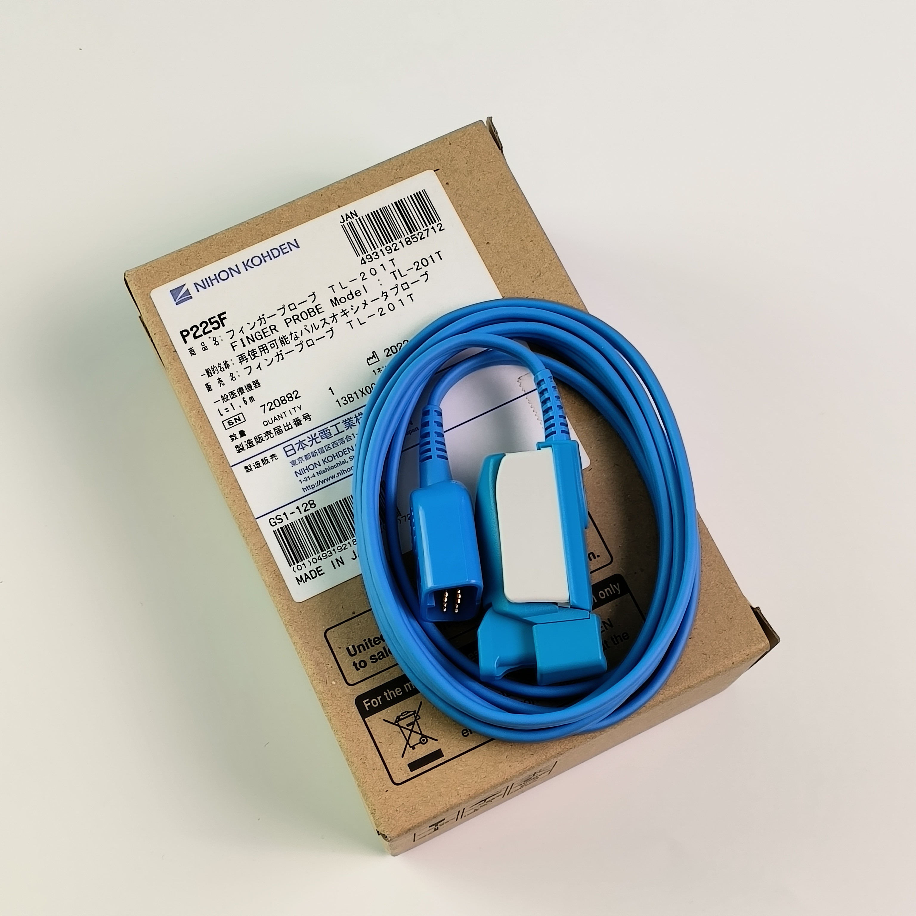 NIHON KOHDEN Patient Monitor Finger Probe Adult SpO2 Clip P225F MODEL:TL-201T L 1.6m