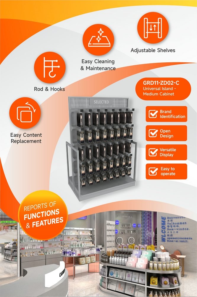 GDR11-ZD02-C Fashion Exhibition Display with Rods and Hooks and Adjustable Shelves for Retail Stores