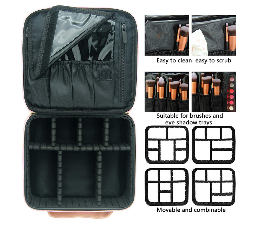 Shake Proof PU Leather Makeup Storage Bag With Eva Dividers