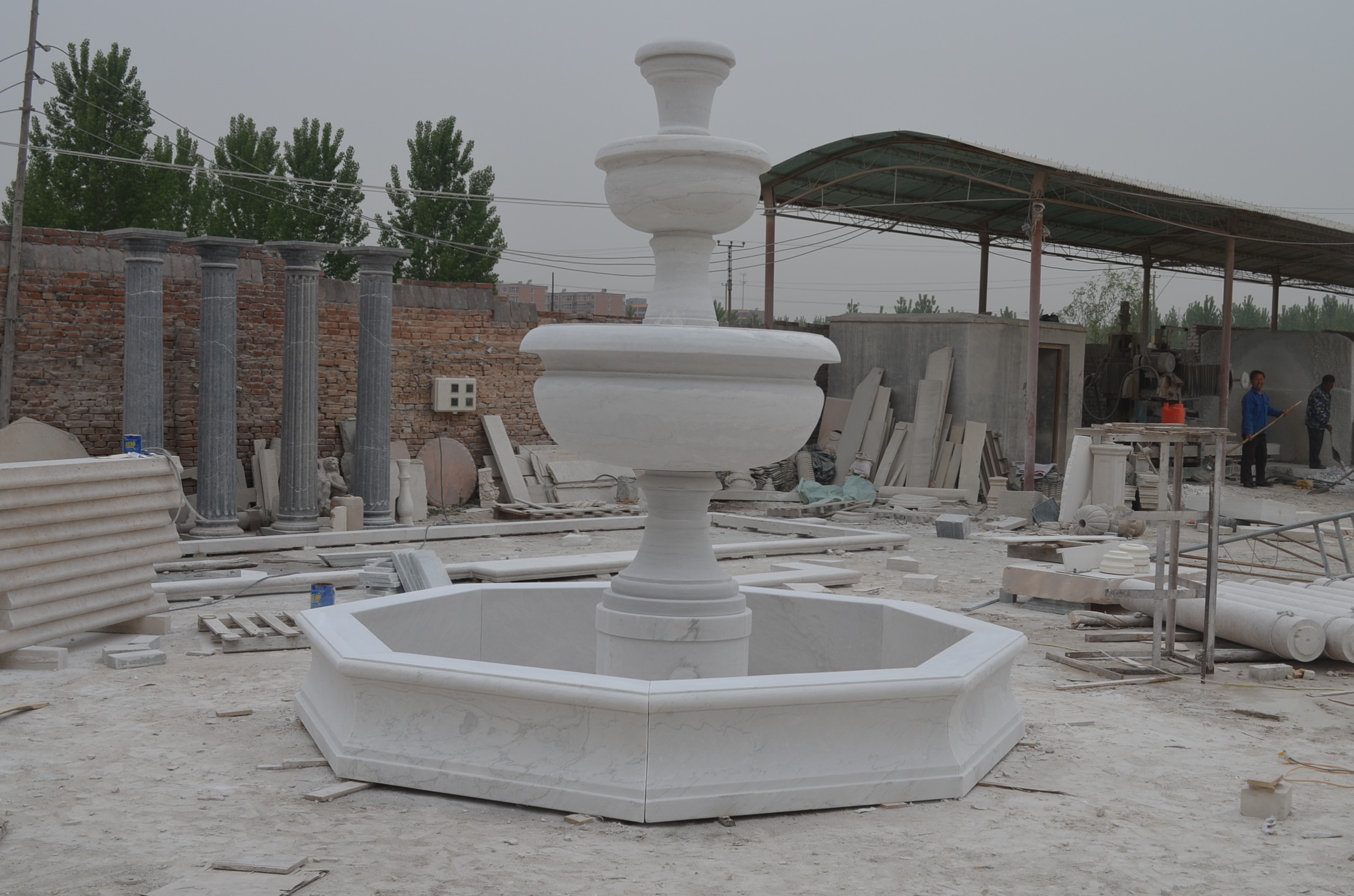 Simple 3 Tier 10x10cm Sample White Marble Water Fountain Stone Carving Sculpture