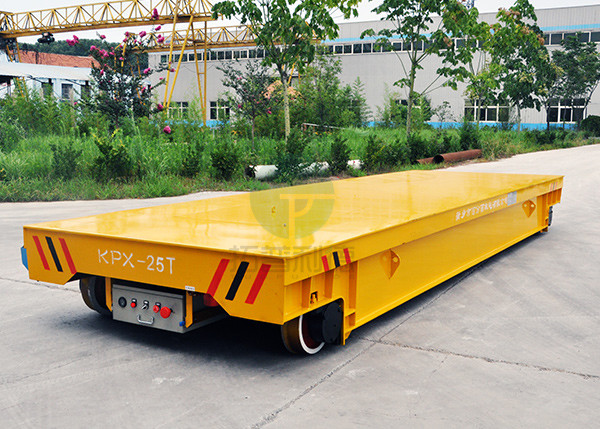 China Customized Steel Pipe Transfer Motorized Flat Trolley for Metal Industry on Rails