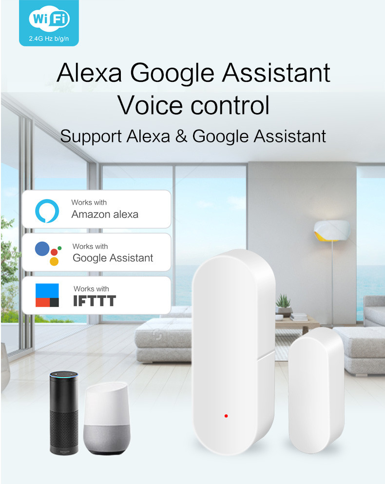 Manufacturer Tuya Smart Door Magnetic Sensor Wifi Automatic Door Window Sensor Alarm Work With Google Alexa