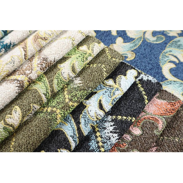 Luxury Blue-Gold Damask & Geometric AB Jacquard Fabric