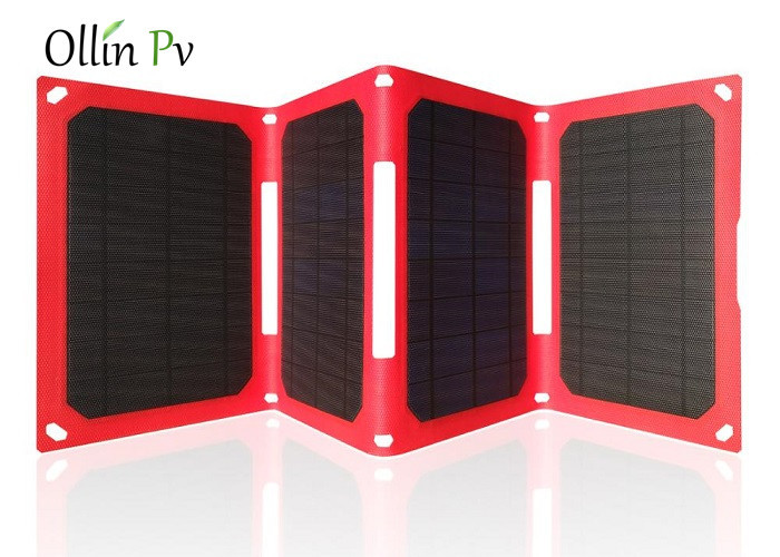Easy Carry Solar Charger Bag 4 Fold Red Mobile Photovoltaic Charging Device