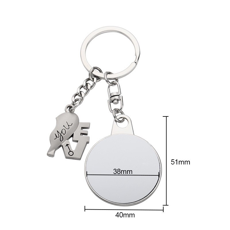 Heart And Round Shape Sublimation Blank Metal Keyring For Lovers Bag Pendant