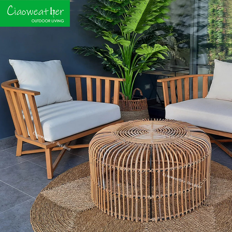 Outdoor Patio Furniture Teak Wood Garden Chaise Lounge Sofa Set with Prices and Mail Packing N