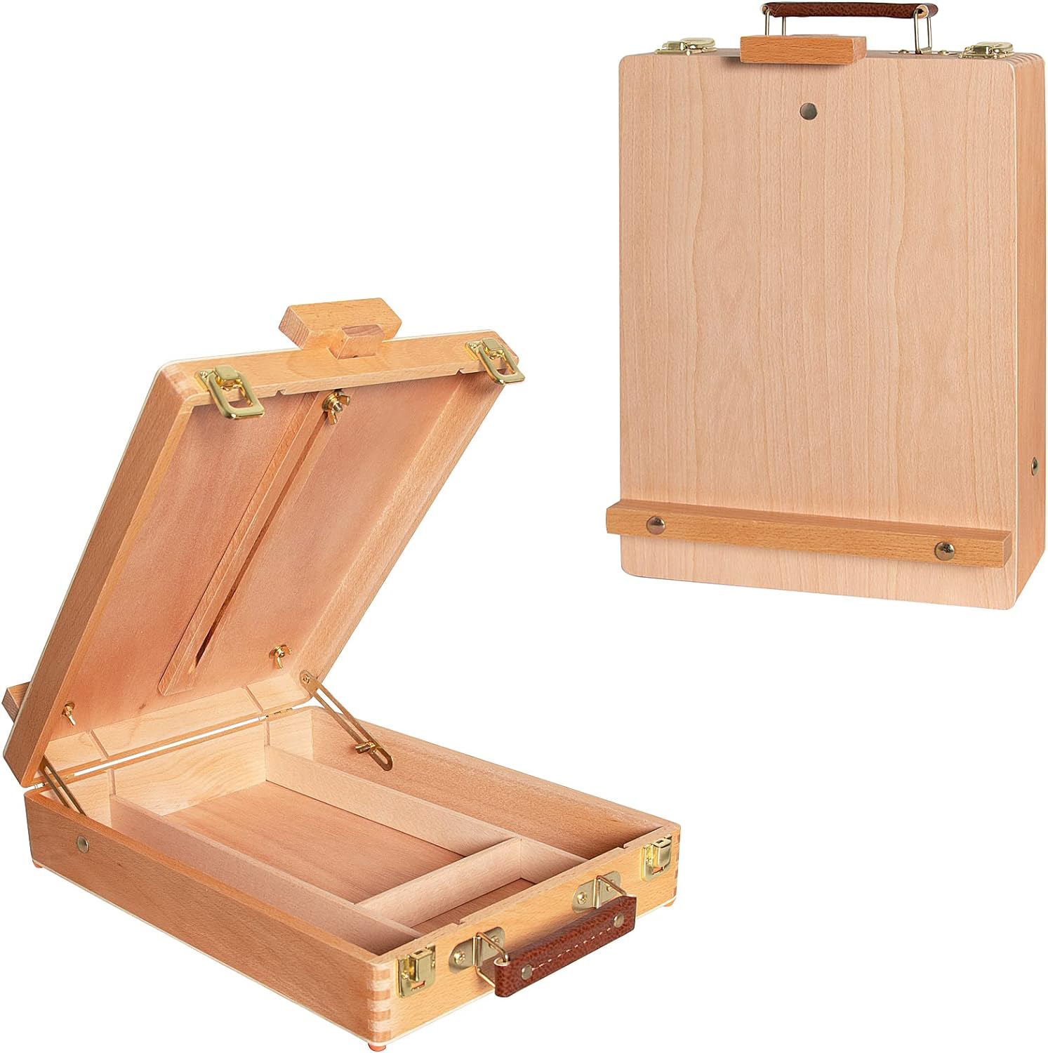 Customized Art Supplies Box Easel Sketchbox Painting Storage Box, Adjust Wood Tabletop Easel for Drawing & Sketching Student