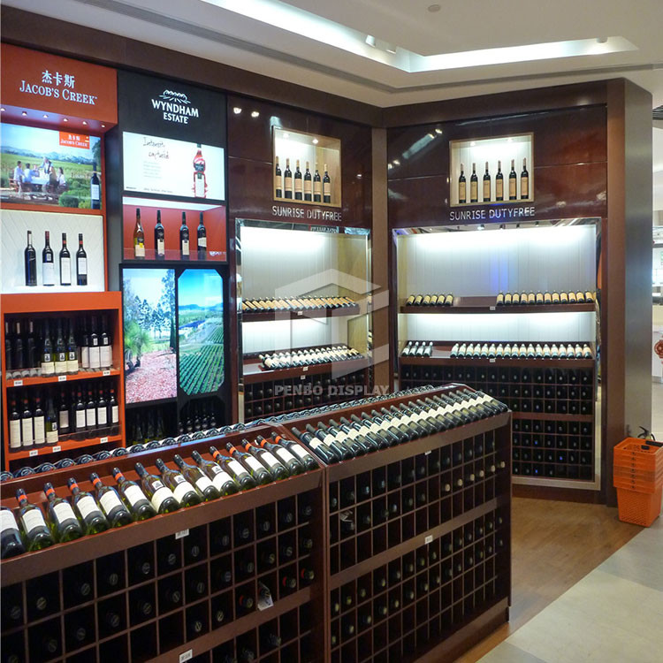 OEM Wine Shop Furniture 9mm Thick MDF Selectable With LED Strip Lights