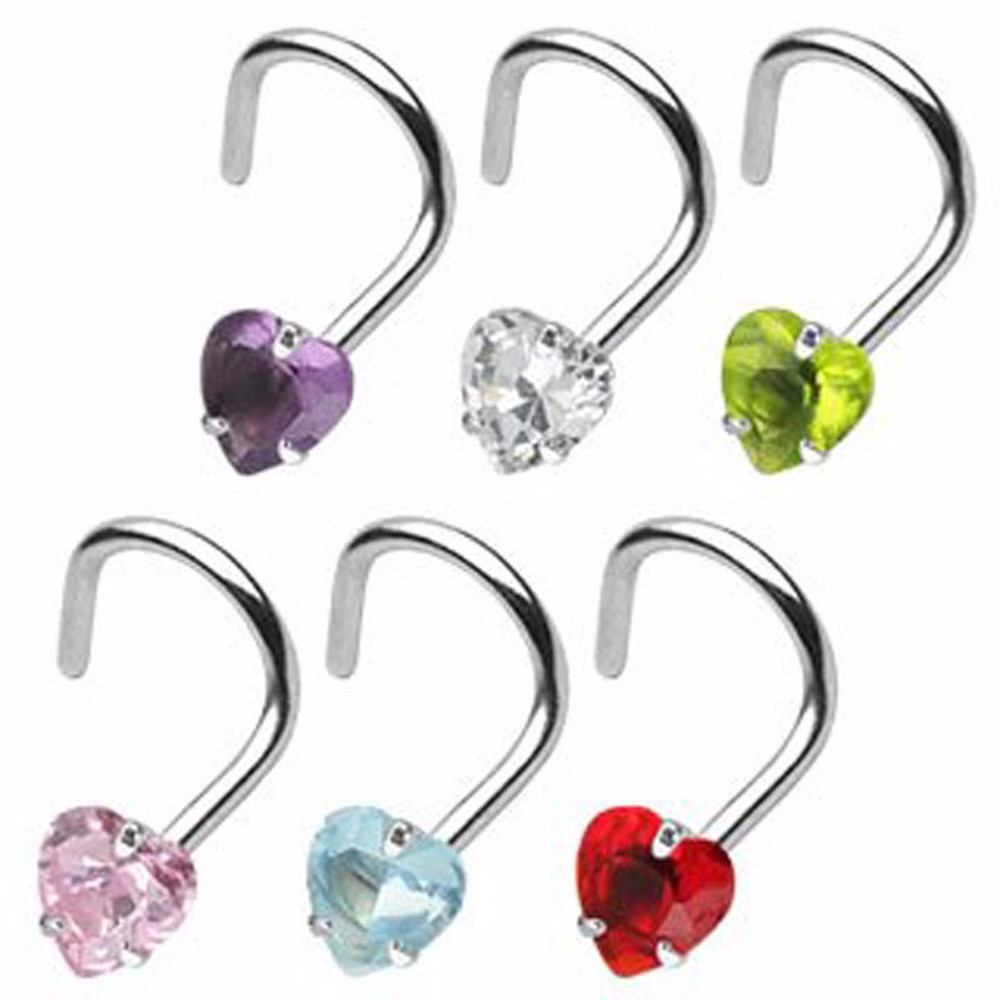 Prong Set Zircon Nose Screw Rings Piercing Nose Studs Body Jewelry 20g Star&Heart&Square