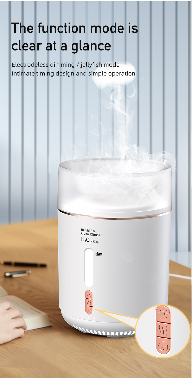 HOMEFISH H2O Cloud Mist Air Jellyfish Humidifiers Room Aroma Oil Diffuser 480ml