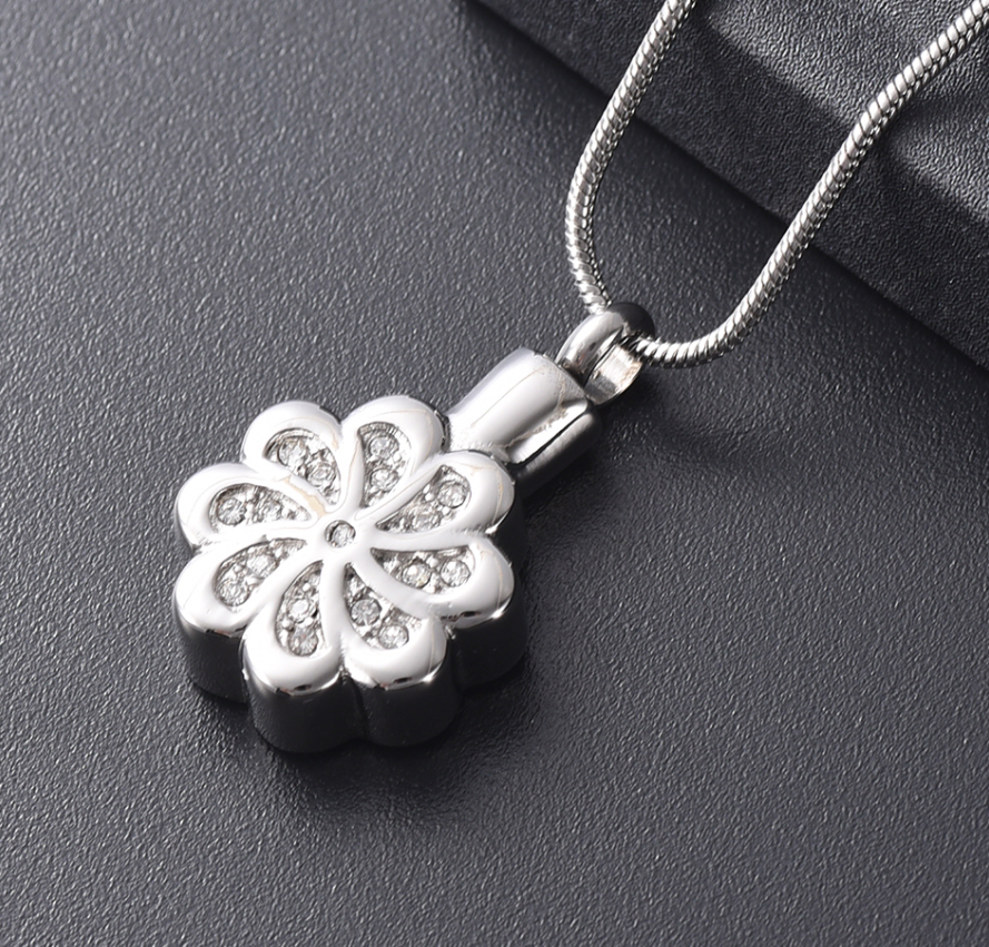 Crystal Flower Cremation Urn Pendant Necklace Keepsake Jewelry for Cremation Ashes Decoration