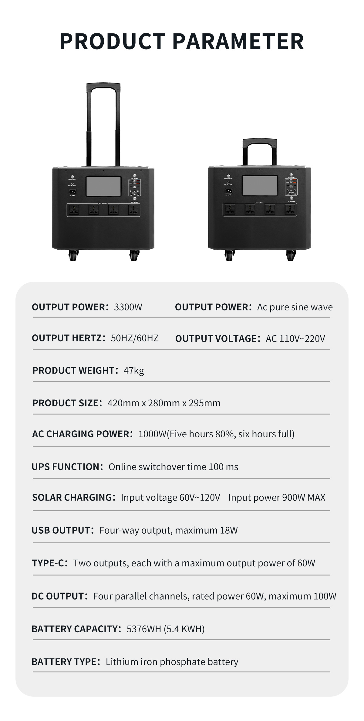 5376WH Mobile Charger For Charging Stations 3.3KW Output Universal Plug GBT TYPE1 TYPE2 Tesla