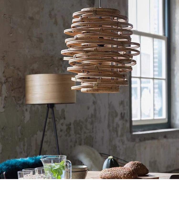 Vintage Spiral Rattan Pendant Lights Nordic Retro Bamboo Hanging Lamp(WH-WP-75)