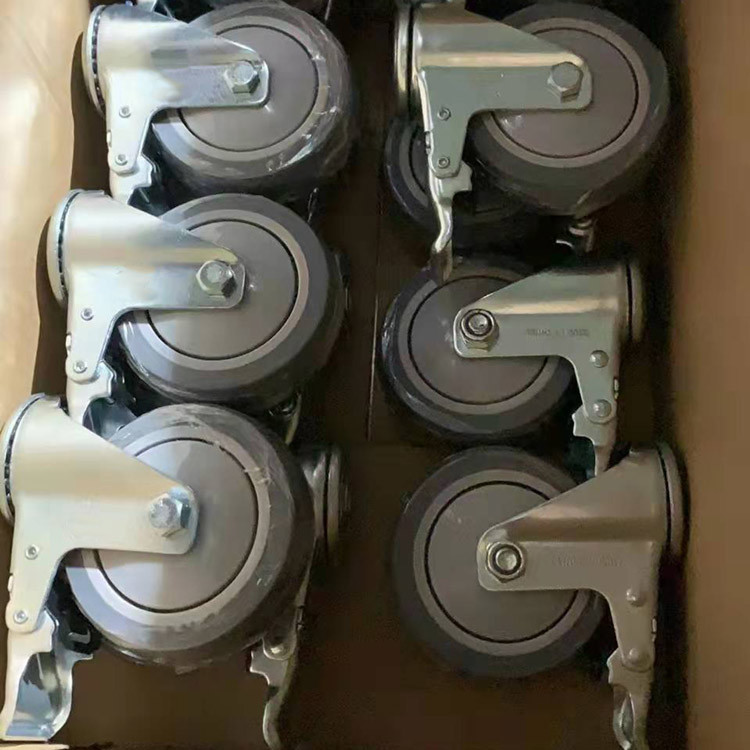 4 Inch Grey TPR Shopping Trolley Wheels With Locks Soft Bolt Hole Swivel Casters With Covers
