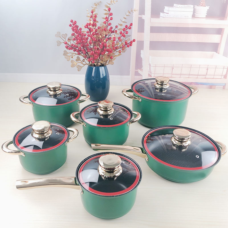 Hot Sale Color Cookware Non Stick Cookware Sets 12pcs Stainless Steel Cooking Pot
