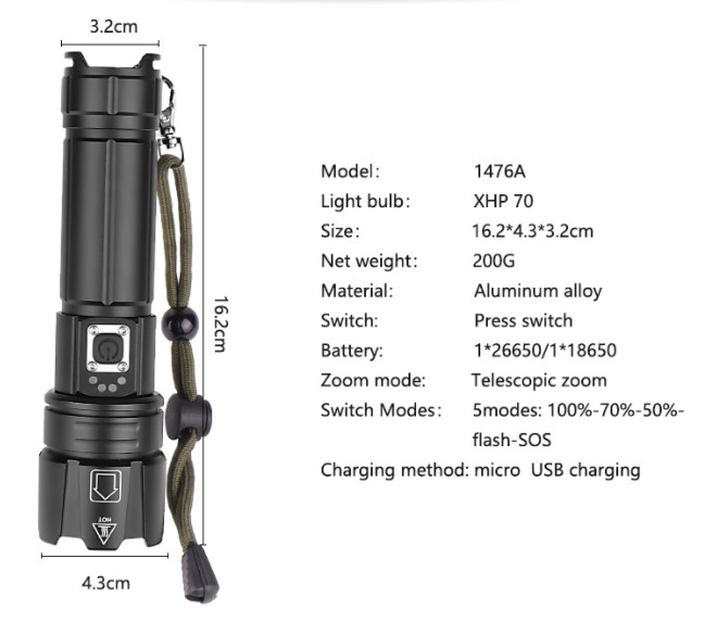 High Lumens LED Torch Flashlight Rechargeable For Outdoor Activity