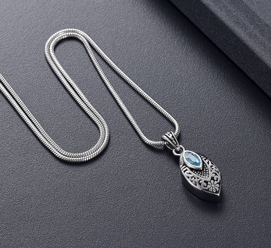 Flower Teardrop Urn Necklace with Stainless Steel Inlay and Fashionable Charm Pendants