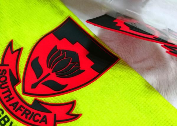 Washable Black Polyester Custom Clothing Patches / Adhesive Embroidered Patches