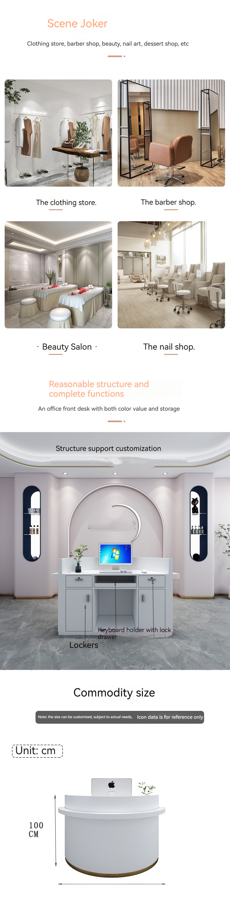 Meterial E1 MDF/MFC Melamine Board Cashier Desk for Beauty Salon and Baking Paint