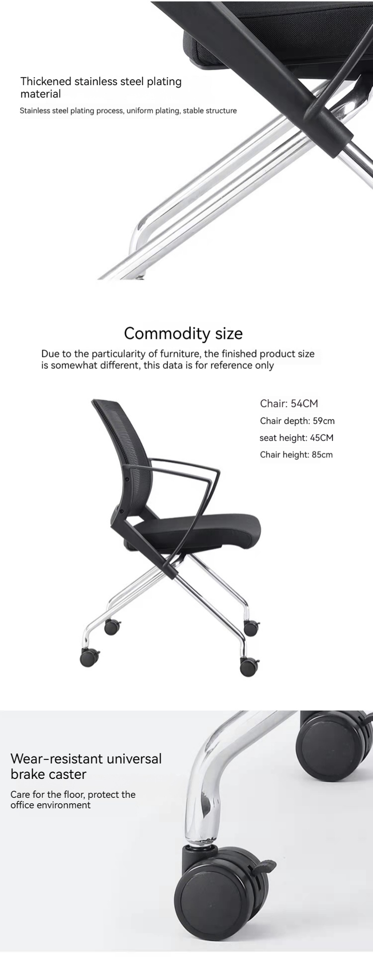 Foldable PP Plastic Mesh Fabric School Student Training Chair with Wheel and No Handrail