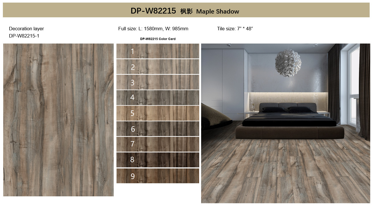 Maple Shadow Anti Slip Wood SPC Flooring 7''X48'' GKBM DP-W82215