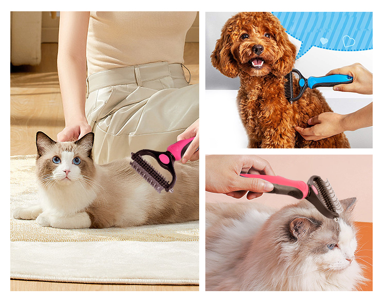 Pet Grooming Comb Portable Double Side SheddingSelf Cleaning Slicker Cat Reusable Dog