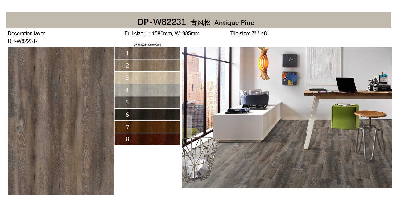 4mm SPC Wood Flooring Eco Friendly Flame Resistant Stone Plastic Composite Antique Pine Unilin Click GKBM DP-W82231